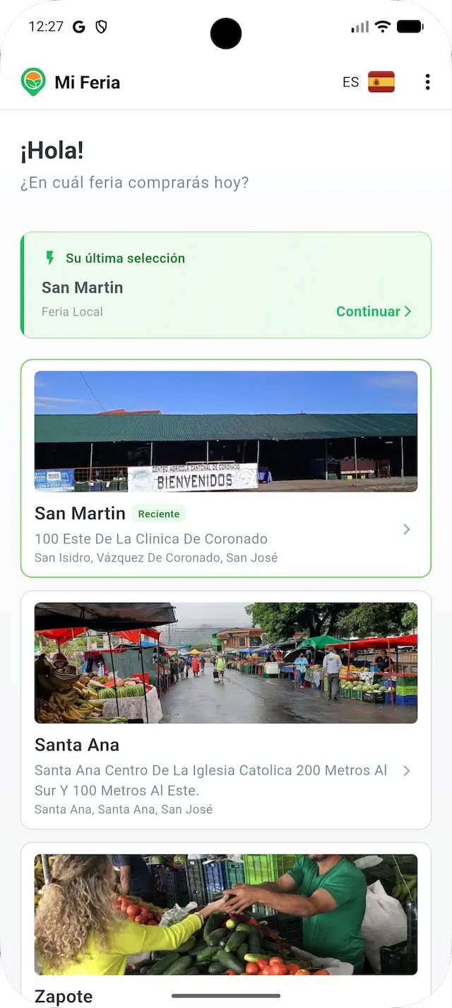 Vista previa de la aplicación Mi Feria en un teléfono móvil